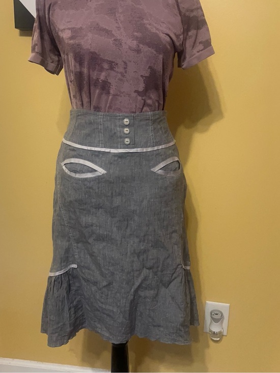 Oks Dresses & Skirts - Vintage-Inspired High-Waist Midi Skirt in Gray with Contrast Trim